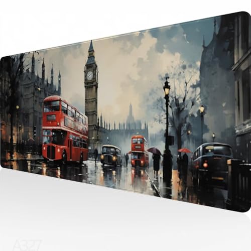 Gaming Mauspad Big Ben Mauspad XXL 900 x 400 x 3 mm XXL Mousepad London Mauspad Gaming Zubehör mit Anti Rutsch Basis Mouse Pad Wasserdicht und Langlebig für Maus und Tastatur, Home Decor, Geschenk Bild 2