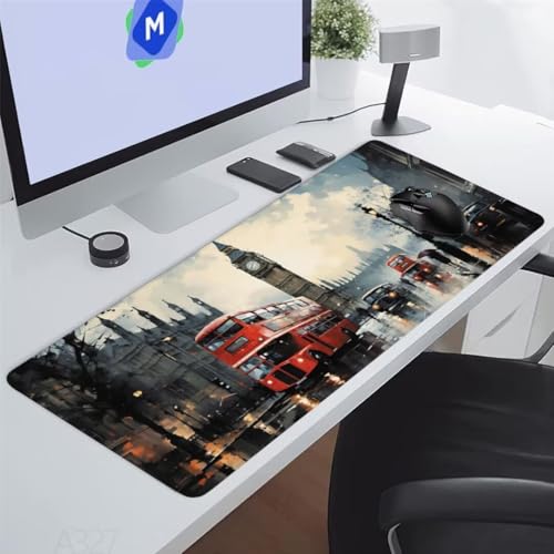 Gaming Mauspad Big Ben Mauspad XXL 900 x 400 x 3 mm XXL Mousepad London Mauspad Gaming Zubehör mit Anti Rutsch Basis Mouse Pad Wasserdicht und Langlebig für Maus und Tastatur, Home Decor, Geschenk Bild 3