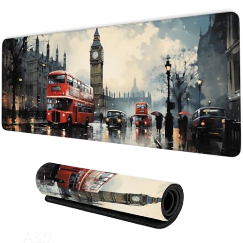 Gaming Mauspad Big Ben Mauspad XXL 900 x 400 x 3 mm XXL Mousepad London Mauspad Gaming Zubehör mit Anti Rutsch Basis Mouse Pad Wasserdicht und Langlebig für Maus und Tastatur, Home Decor, Geschenk Bild 4