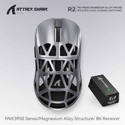 ATTACK SHARK R2 Gaming-Maus aus Magnesium, PixArt PAW3950 Sensor, kabellos, 8K, 48g, superleicht, BT/2,4G/verkabelt, DPI 42000, Grau - Win11/Xbox/PS/Mac Bild 2