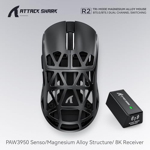 ATTACK SHARK R2 Magnesium-Legierung Maus, PixArt PAW3950 Gaming-Sensor, Kabellose 8K SUPERLIGHT 48g, BT/2.4G/Kabelgebunden, Einstellbare DPI 42000, Für Win11/Xbox/PS/Mac - Schwarz Bild 2
