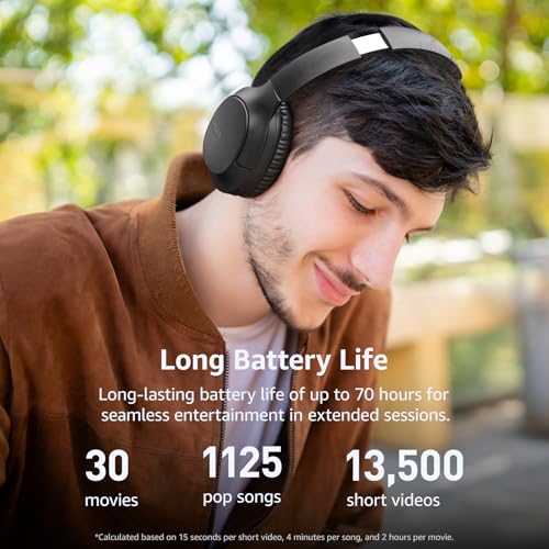TOZO HA1 kabellose Over-Ear Bluetooth 5.4 Kopfhörer mit ENC für klare Anrufe, Noise Cancelling Kopfhörer mit 70 Std. Akkulaufzeit, Stereo-Tiefbass, faltbares Design, App- und Tastensteuerung, Schwarz Bild 4