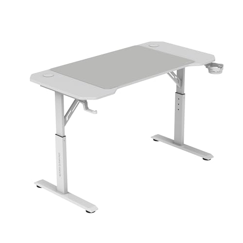Mars Gaming MGD-ERGO120, Höhenverstellbarer Gaming-Tisch 3 Positionen, Ergonomische Oberfläche, Metallstruktur, XXL-Mauspad, Headset- und Getränkehalter, Kabelmanagement, Gaming Desk 120x60cm, Weiß Bild 1