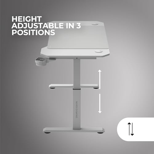 Mars Gaming MGD-ERGO120, Höhenverstellbarer Gaming-Tisch 3 Positionen, Ergonomische Oberfläche, Metallstruktur, XXL-Mauspad, Headset- und Getränkehalter, Kabelmanagement, Gaming Desk 120x60cm, Weiß Bild 3
