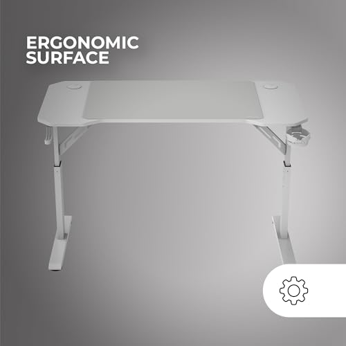 Mars Gaming MGD-ERGO120, Höhenverstellbarer Gaming-Tisch 3 Positionen, Ergonomische Oberfläche, Metallstruktur, XXL-Mauspad, Headset- und Getränkehalter, Kabelmanagement, Gaming Desk 120x60cm, Weiß Bild 4