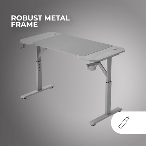 Mars Gaming MGD-ERGO120, Höhenverstellbarer Gaming-Tisch 3 Positionen, Ergonomische Oberfläche, Metallstruktur, XXL-Mauspad, Headset- und Getränkehalter, Kabelmanagement, Gaming Desk 120x60cm, Weiß Bild 6