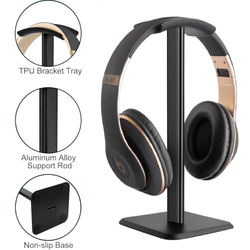Headset Ständer, Headset Halterung, Gaming Kopfhörer Stander, Kopfhörerhalter Kopfhörerständer Ständer für Over Ear Kopfhörer Kopfhörer Haken mit Rutschfestem TPU-Silikon für Tisch Vitrine (Schwarz) Bild 3