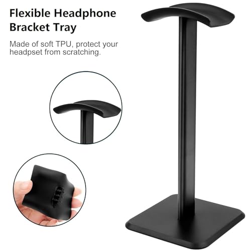 Headset Ständer, Headset Halterung, Gaming Kopfhörer Stander, Kopfhörerhalter Kopfhörerständer Ständer für Over Ear Kopfhörer Kopfhörer Haken mit Rutschfestem TPU-Silikon für Tisch Vitrine (Schwarz) Bild 4