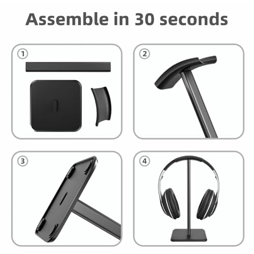 Headset Ständer, Headset Halterung, Gaming Kopfhörer Stander, Kopfhörerhalter Kopfhörerständer Ständer für Over Ear Kopfhörer Kopfhörer Haken mit Rutschfestem TPU-Silikon für Tisch Vitrine (Schwarz) Bild 5