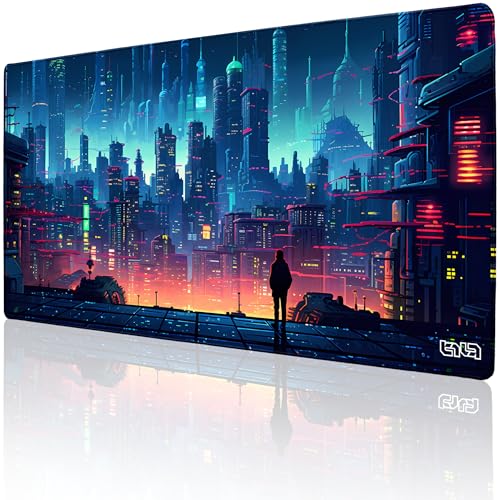 Tilt Schreibtischunterlage 100x50 cm Gaming Mauspad XXL | Rutschfester Mousepad Groß für Schreibtisch und PC Gadgets | Wasserdichter Desk Mat (Retro Cyberpunk) Bild 1