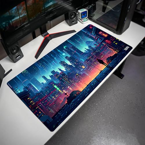 Tilt Schreibtischunterlage 100x50 cm Gaming Mauspad XXL | Rutschfester Mousepad Groß für Schreibtisch und PC Gadgets | Wasserdichter Desk Mat (Retro Cyberpunk) Bild 2