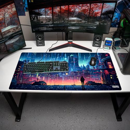 Tilt Schreibtischunterlage 100x50 cm Gaming Mauspad XXL | Rutschfester Mousepad Groß für Schreibtisch und PC Gadgets | Wasserdichter Desk Mat (Retro Cyberpunk) Bild 3