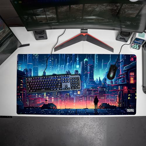 Tilt Schreibtischunterlage 100x50 cm Gaming Mauspad XXL | Rutschfester Mousepad Groß für Schreibtisch und PC Gadgets | Wasserdichter Desk Mat (Retro Cyberpunk) Bild 4
