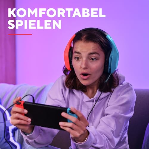 Trust Gaming GXT 416S Zirox Leichtes Gaming Headset für Nintendo Switch mit 50-mm-Treiber, 1,2 m Kabel, Hochklappbares Mikrofon, 3,5-mm-Audioanschluss, Over-Ear Kopfhörer mit Kabel, Blau/Rot Bild 6