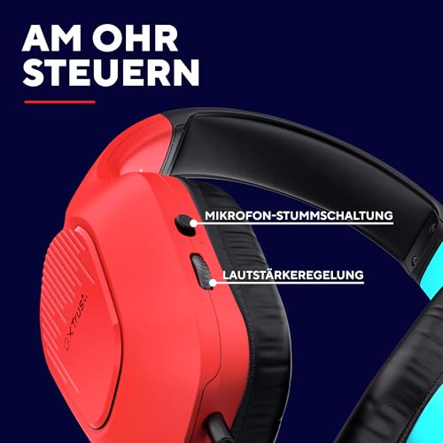 Trust Gaming GXT 416S Zirox Leichtes Gaming Headset für Nintendo Switch mit 50-mm-Treiber, 1,2 m Kabel, Hochklappbares Mikrofon, 3,5-mm-Audioanschluss, Over-Ear Kopfhörer mit Kabel, Blau/Rot Bild 7