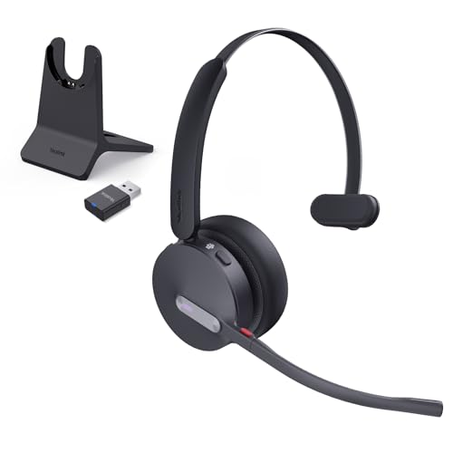 Yealink WH64 Hybrid DECT & Bluetooth Wireless Headset mit 3 Mikrofonen für die Arbeit mit Ladeständer, 492ft Reichweite, 26H Sprechzeit, Büro tragbare Single On Ear Headsets für Teams PC IP Telefon Bild 1