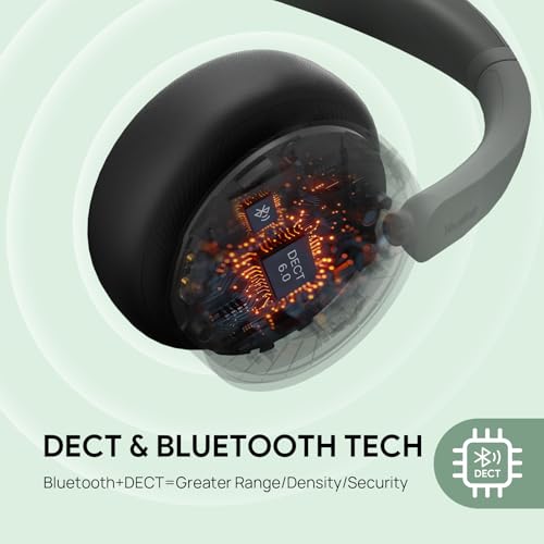 Yealink WH64 Hybrid DECT & Bluetooth Wireless Headset mit 3 Mikrofonen für die Arbeit mit Ladeständer, 492ft Reichweite, 26H Sprechzeit, Büro tragbare Single On Ear Headsets für Teams PC IP Telefon Bild 3