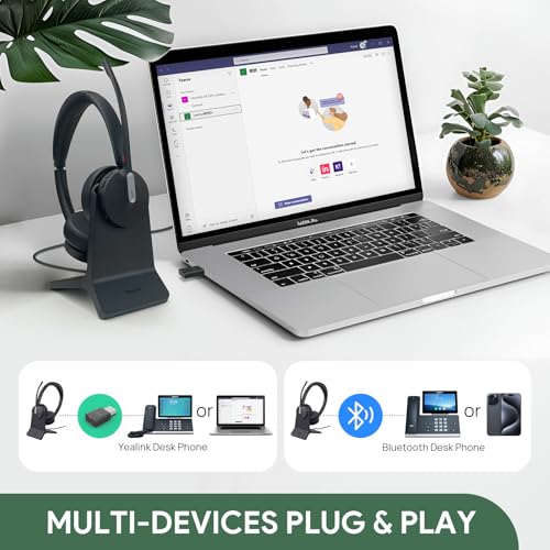 Yealink WH64 Hybrid DECT & Bluetooth Wireless Headset mit 3 Mikrofonen für die Arbeit mit Ladeständer, 492ft Reichweite, 26H Sprechzeit, Büro tragbare Single On Ear Headsets für Teams PC IP Telefon Bild 6