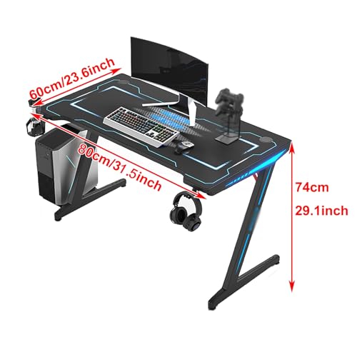 Computertisch, Schminktisch, Nachttische, Gaming-Schreibtisch mit RGB-Beleuchtung, Z-förmiger Gaming-Schreibtisch mit Headset-Haken und Getränkehalter, Gamer-Spiel aus Spanplatten Bild 3