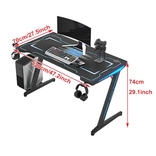 Computertisch, Schminktisch, Nachttische, Gaming-Schreibtisch mit RGB-Beleuchtung, Z-förmiger Gaming-Schreibtisch mit Headset-Haken und Getränkehalter, Gamer-Spiel aus Spanplatten Bild 3