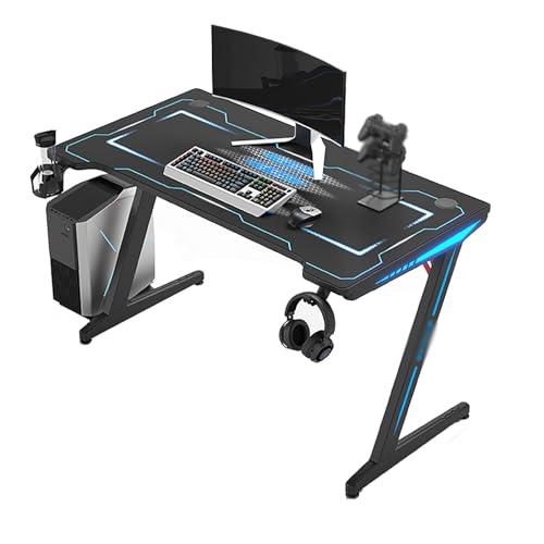 Computertisch, Schminktisch, Nachttische, Gaming-Schreibtisch mit RGB-Beleuchtung, Z-förmiger Gaming-Schreibtisch mit Headset-Haken und Getränkehalter, Gamer-Spiel aus Spanplatten Bild 4