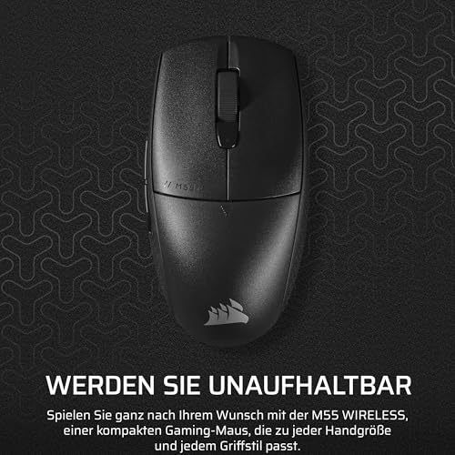 Corsair M55 Wireless Leichte FPS-Gaming-Maus – 2,4GHz & Bluetooth – 24.000 DPI – Langlebige Lebensdauer der Batterie – Sechs Programmierbare Schaltflächen – Texturierte Seitengriffe – Schwarz Bild 2