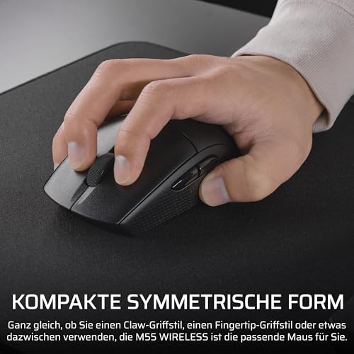 Corsair M55 Wireless Leichte FPS-Gaming-Maus – 2,4GHz & Bluetooth – 24.000 DPI – Langlebige Lebensdauer der Batterie – Sechs Programmierbare Schaltflächen – Texturierte Seitengriffe – Schwarz Bild 3