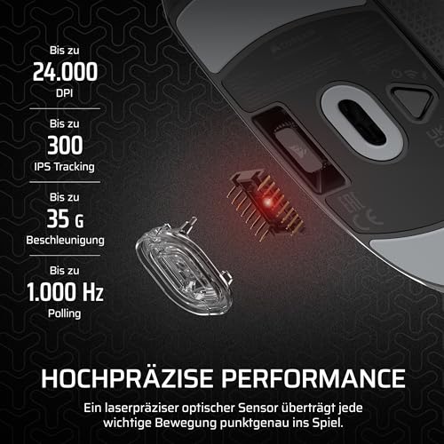 Corsair M55 Wireless Leichte FPS-Gaming-Maus – 2,4GHz & Bluetooth – 24.000 DPI – Langlebige Lebensdauer der Batterie – Sechs Programmierbare Schaltflächen – Texturierte Seitengriffe – Schwarz Bild 4