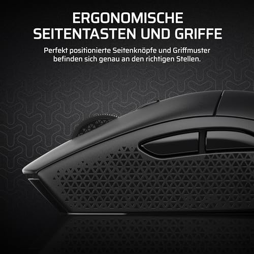 Corsair M55 Wireless Leichte FPS-Gaming-Maus – 2,4GHz & Bluetooth – 24.000 DPI – Langlebige Lebensdauer der Batterie – Sechs Programmierbare Schaltflächen – Texturierte Seitengriffe – Schwarz Bild 6