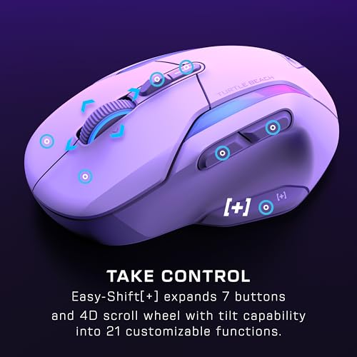 Turtle Beach Kone II Air – Kabellose, ergonomische RGB-Gaming-Maus, 350-Stunden-Akku, optischer 26K DPI Sensor, 21 programmierbare Funktionen, 4D-Free-Spin-Scroll-Rad, Weiß Bild 2