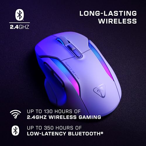 Turtle Beach Kone II Air – Kabellose, ergonomische RGB-Gaming-Maus, 350-Stunden-Akku, optischer 26K DPI Sensor, 21 programmierbare Funktionen, 4D-Free-Spin-Scroll-Rad, Weiß Bild 4