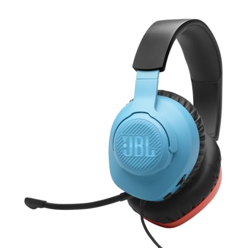 JBL Quantum 100N, kabelgebundenes Over-Ear-Gaming-Headset mit abnehmbarem Mikrofon, JBL QuantumSOUND Signature, Memory Foam, Multi-Plattform-Kompatibilität und Windows Sonic Spatial Sound, Blau/Rot Bild 1