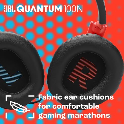 JBL Quantum 100N, kabelgebundenes Over-Ear-Gaming-Headset mit abnehmbarem Mikrofon, JBL QuantumSOUND Signature, Memory Foam, Multi-Plattform-Kompatibilität und Windows Sonic Spatial Sound, Blau/Rot Bild 2