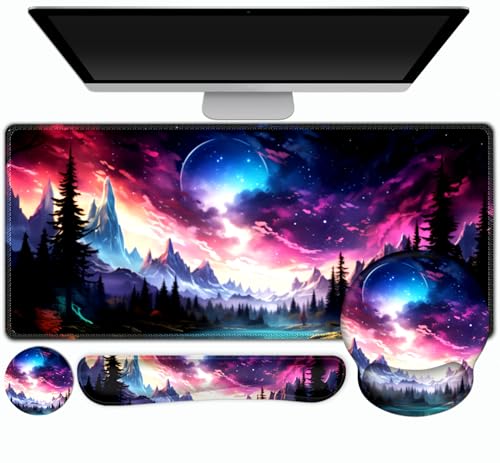 Gaming-Mauspad, große Schreibtischunterlage, niedlicher Schreibtischunterlage, 4-in-1 XXL-Mauspad + Tastatur-Handgelenkauflage + Maus-Handgelenkauflage + Untersetzer-Set mit ergonomischer Bild 1
