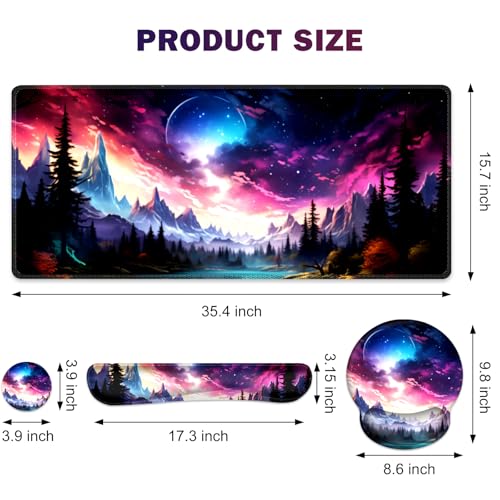 Gaming-Mauspad, große Schreibtischunterlage, niedlicher Schreibtischunterlage, 4-in-1 XXL-Mauspad + Tastatur-Handgelenkauflage + Maus-Handgelenkauflage + Untersetzer-Set mit ergonomischer Bild 2