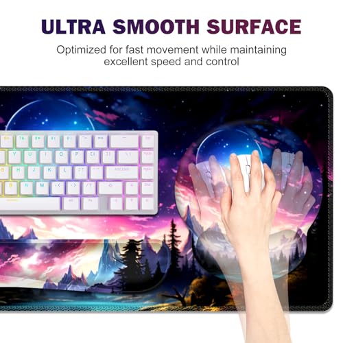 Gaming-Mauspad, große Schreibtischunterlage, niedlicher Schreibtischunterlage, 4-in-1 XXL-Mauspad + Tastatur-Handgelenkauflage + Maus-Handgelenkauflage + Untersetzer-Set mit ergonomischer Bild 4