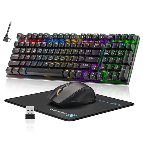 Kabellose mechanische Gaming-Tastatur und -Maus-Kombination, 98 Tasten, RGB-Hintergrundbeleuchtung, brauner Schalter, ergonomische kabellose Gaming-Maus und Mauspad, 3 Modi USB-C/2,4 G/BT5.0, Bild 1