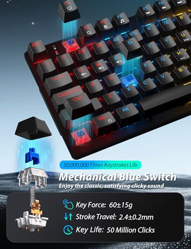 Kabellose mechanische Gaming-Tastatur und -Maus-Kombination, 98 Tasten, RGB-Hintergrundbeleuchtung, brauner Schalter, ergonomische kabellose Gaming-Maus und Mauspad, 3 Modi USB-C/2,4 G/BT5.0, Bild 3