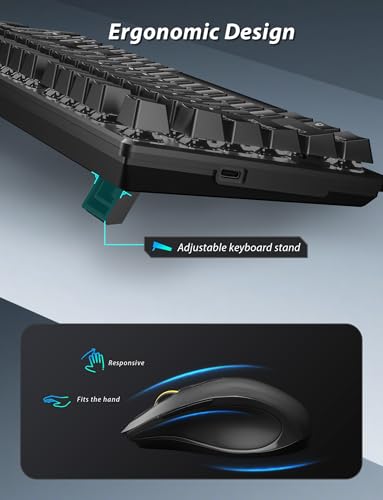 Kabellose mechanische Gaming-Tastatur und -Maus-Kombination, 98 Tasten, RGB-Hintergrundbeleuchtung, brauner Schalter, ergonomische kabellose Gaming-Maus und Mauspad, 3 Modi USB-C/2,4 G/BT5.0, Bild 6