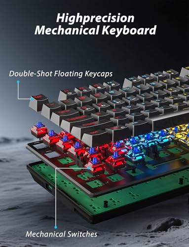 Kabellose mechanische Gaming-Tastatur und -Maus-Kombination, 98 Tasten, RGB-Hintergrundbeleuchtung, brauner Schalter, ergonomische kabellose Gaming-Maus und Mauspad, 3 Modi USB-C/2,4 G/BT5.0, Bild 7