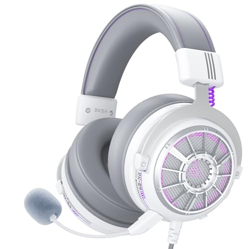 EKSA Gaming Headset PC, PS4 Gaming Kopfhörer mit Mikrofon, Over Ear kopfhörer 3.5 mm Kabel, Abnehmbarem Noise Cancelling Mic, Bass Surround Sound, Headphones für PS5 Gamer, Xbox, Switch, Laptop, weiß Bild 1