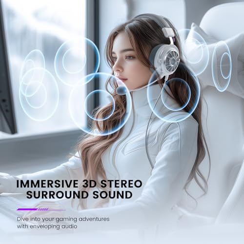 EKSA Gaming Headset PC, PS4 Gaming Kopfhörer mit Mikrofon, Over Ear kopfhörer 3.5 mm Kabel, Abnehmbarem Noise Cancelling Mic, Bass Surround Sound, Headphones für PS5 Gamer, Xbox, Switch, Laptop, weiß Bild 2