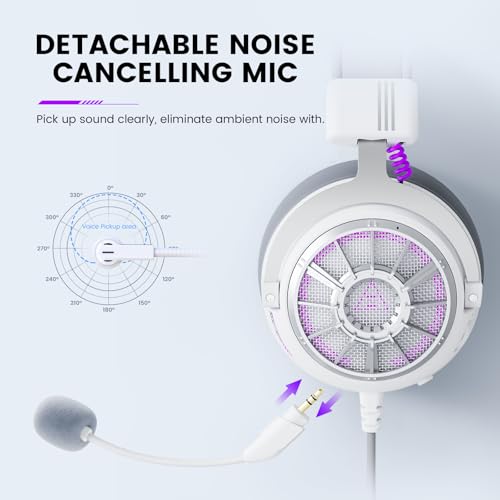 EKSA Gaming Headset PC, PS4 Gaming Kopfhörer mit Mikrofon, Over Ear kopfhörer 3.5 mm Kabel, Abnehmbarem Noise Cancelling Mic, Bass Surround Sound, Headphones für PS5 Gamer, Xbox, Switch, Laptop, weiß Bild 4