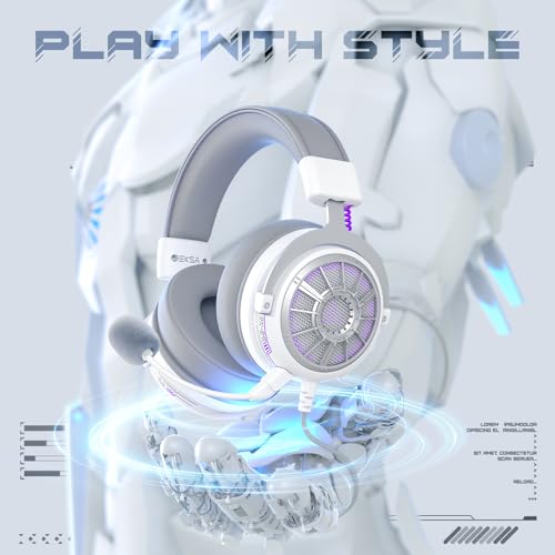 EKSA Gaming Headset PC, PS4 Gaming Kopfhörer mit Mikrofon, Over Ear kopfhörer 3.5 mm Kabel, Abnehmbarem Noise Cancelling Mic, Bass Surround Sound, Headphones für PS5 Gamer, Xbox, Switch, Laptop, weiß Bild 5