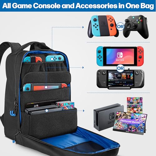 PGmoon Rucksack Kompatibel mit Nintendo Switch/Lite/OLED Modell, Schützende Tragetasche mit Verschiedenen Fächern für Docking Station, Controller & Mehr Zubehör (Patent Design) Bild 3