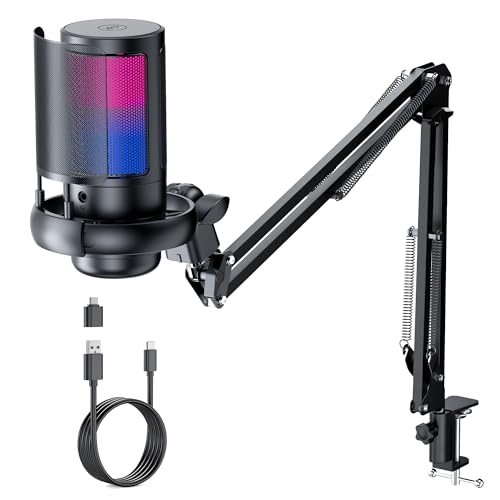 Gaming Mikrofon Mit Arm - RGB Podcast Mikrofon für PC, Streaming, PS4/PS5/MAC - USB Microphone Bild 1