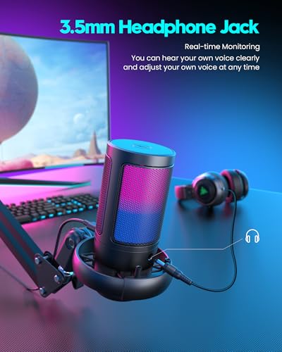 Gaming Mikrofon Mit Arm - RGB Podcast Mikrofon für PC, Streaming, PS4/PS5/MAC - USB Microphone Bild 4
