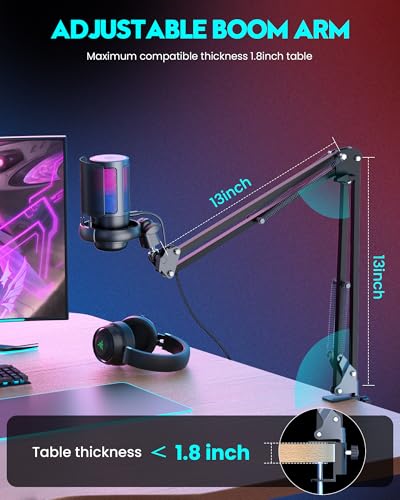 Gaming Mikrofon Mit Arm - RGB Podcast Mikrofon für PC, Streaming, PS4/PS5/MAC - USB Microphone Bild 5
