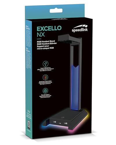 Speedlink EXCELLO NX - Gaming-Headset-Halterung, Kopfhörerhalterung, RGB Kopfhörer Ständer mit LED Beleuchtung, 9 Beleuchtungsmodi, USB Hub 2.0 mit 1 USB-C und 2 USB-A Ports, schwarz Bild 5