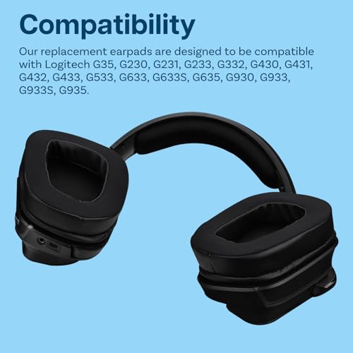 Ersatz Ohrpolster für Logitech G935 / G933 Kopfhörer von MMOBIEL - Kühlgel Kopfhörer Ohrpolster für G230, G231, G233, G332, G35, G430, G431, G432, G433, G533, G633, G633S, G635, G930, G933S – Schwarz Bild 4